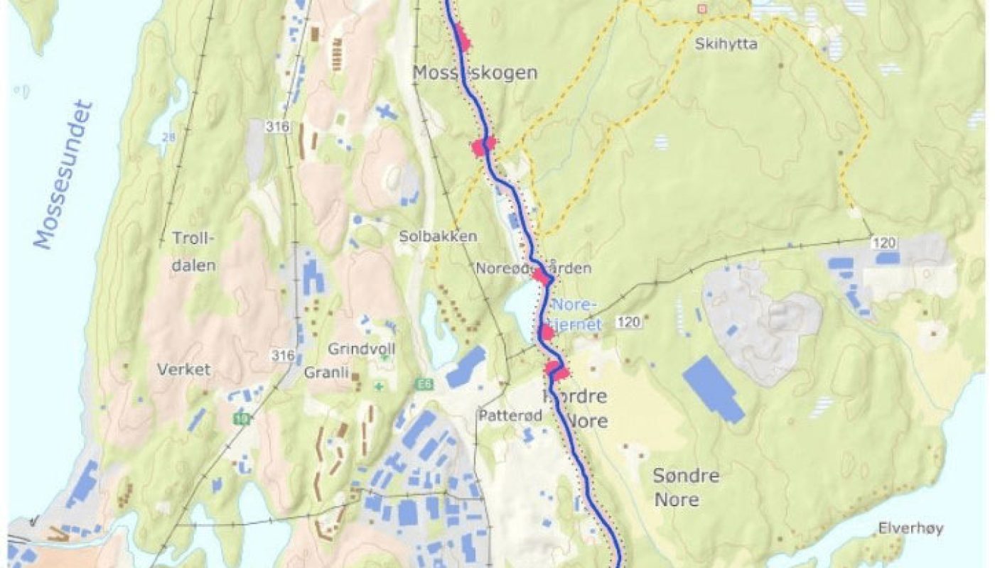 Dette er den prosjekterte traseen, fra Rygge til Vestby grense, en strekning på 9,2 kilometer.